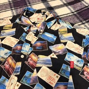 RSLVTS Mens Bob Ross Postcard Button Up Short Sleeve Shirt 2XL XXL